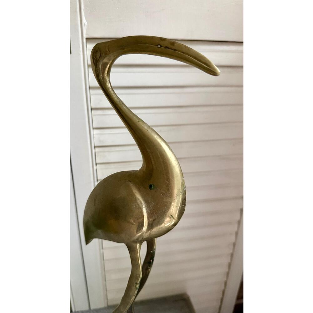 Vintage Solid Brass Heron Statue | Mid Century Modern Crane Sculpture - Picture 3 of 8